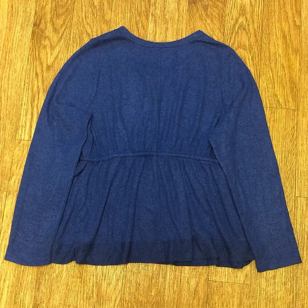 Nordstrom Caslon Blue Crewneck Long Sleeve Drawstring Peplum Blouse Size Medium - Picture 7 of 10